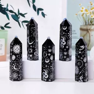 Natural Black Obsidian Quartz Crystal Point Wand Obelisk Energy Generator Reiki - Picture 1 of 21