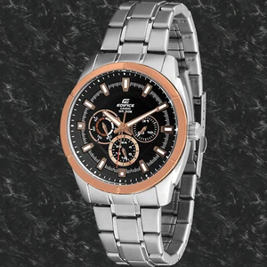 Casio EF327D-1A2 Men's EDIFICE Steel BLACK AND ROSE GOLD DIAL Watch 100M WR - Picture 1 of 4