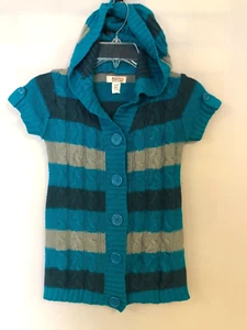 Route 66 Girl's Hoodie Hooded Striped Sweater Size M (7/8) Turquoise & Gray - Picture 1 of 7