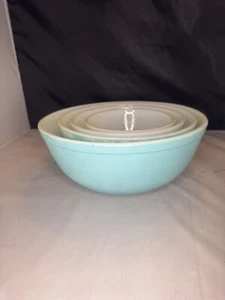 Vtg Pyrex Robin Egg Blue Turquoise Nesting Mixing Bowl Full Set 401,402, 403,404 - Picture 1 of 17