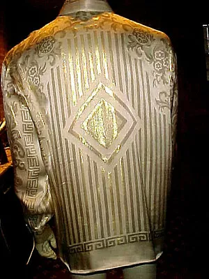 CAMISA DE SEDA METÁLICA VINTAGE PARA HOMBRE CETA DOLCE ESTAMPADO GRIEGO CREMA/ORO MED/LRG Foto 1 de 4