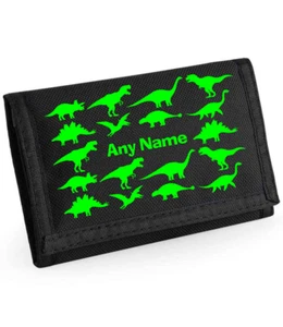 Dinosaur Multi Print Personalised Boys Kids Ripper Wallet With Coin Holder, Xmas - Picture 1 of 12