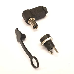 2.5MM x 5.5MM L SHAPE DC PLUG & PANEL MOUNT SOCKET DC JACKS - BLACK + DUST COVER - Picture 1 of 5