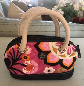 Spartina Mini Satchel Cosmetic Bag Linen Leather Makeup Case - Picture 1 of 9