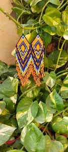 Pendientes Tribales Nativos Grandes Boho Americanos Semilla Cuentas Hecho a Mano Pendiente - Imagen 1 de 2
