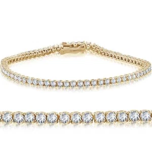 14k Yellow Gold 3 Ct TW Round Cut Diamond Women's Tennis Bracelet 7" - Picture 1 of 3