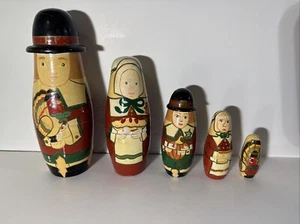 Muñecas de anidación de acción de gracias Kurt Alder Pilgrim vintage conjunto de vacaciones de 5 piezas otoño - Imagen 1 de 24