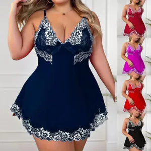 UK Plus Size Women Sexy Lace Nightdress Lingerie Ladies Babydoll Sleepwear Robe - Picture 1 of 23