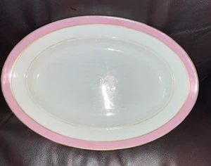 Plato para servir de porcelana ovalado ATQ H & Co Havilland: 15 X 10” banda rosa 1900 - Imagen 1 de 5