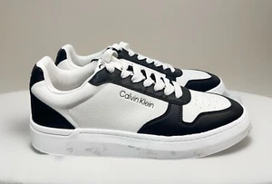 NEW Men’s Calvin Klein Faux Leather Lace Up Low Top Sneaker White Black 10.5 - Picture 1 of 11