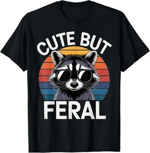 Raccoon Shirt Tee Cute But Feral Raccoon Funny Boy T-Shirt unisex T-Shirt - Picture 1 of 2