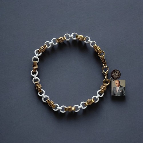 Collana Paolo Gucci smalto bianco catena tono oro firmata NOS nuova vecch stock