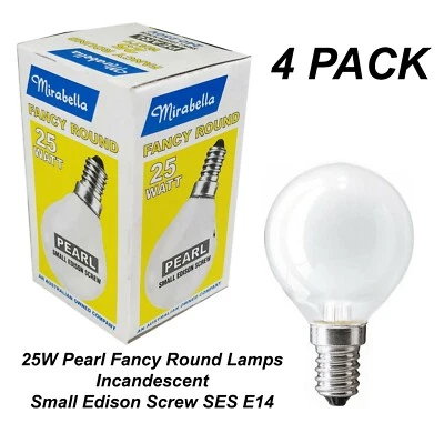 4 x 25W Pearl Fancy Round Light Globes Bulbs Lamps E14 Small Screw Incandescent - Image 1 of 2