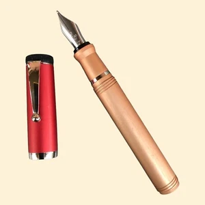 Filcao Stilografica Mini Alluminio Cappuccio Colore Rosso Corpo Bronzo - Foto 1 di 5
