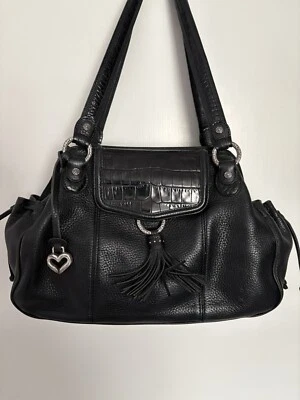 Bolso Cartera Brighton Vintage Dos Tonos Alforja Cocodrilo y Filigrana Repujado Foto 1 de 4