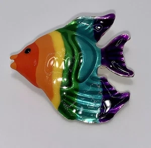 Prendedor colgante MJ arco iris pez a rayas cerámica tono plata firmado - Imagen 1 de 4