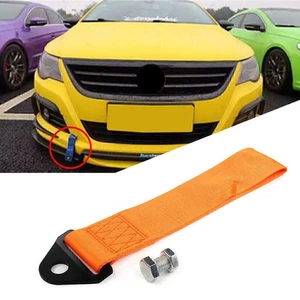 Tow Towing Strap Belt Rope Rally Hook Car Universal Rear/Front Bumper Orange po - Picture 1 of 4