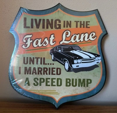 Chevy Chevelle Nova Wood Sign Wall Decor "Living in the Fast Lane" USA - Image 1 of 4