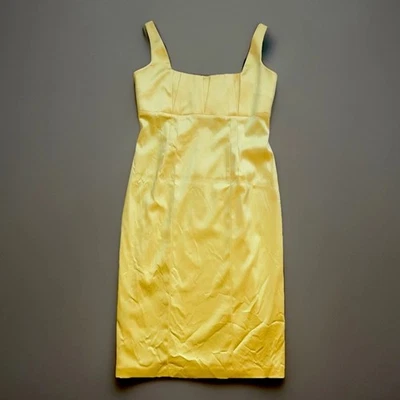 Calvin Klein Yellow Satin sleeveless Bodycon Mini cocktail Dress Size 6 NYE Y2K - Image 1 of 4