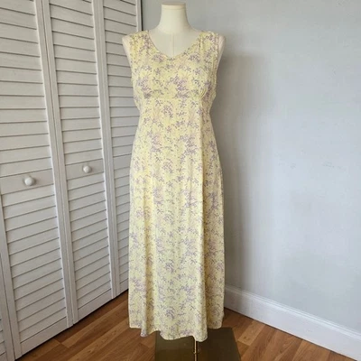 Two of Us Butter Yellow Floral Rayon Maxi Dress Sz 14 Cottagecore Boho Delicate - Image 1 of 4