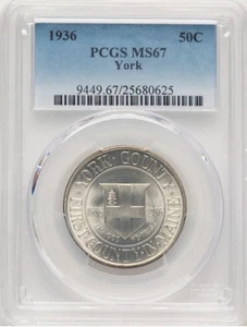 1936-York Commemorative Silver Half Dollar - 50C - PCGS MS 67 - Superb Gem - Picture 1 of 2
