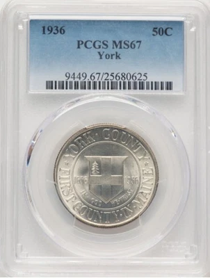 1936-York Commemorative Silver Half Dollar - 50C - PCGS MS 67 - Superb Gem - Image 1 of 2