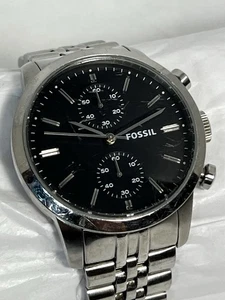 Fossil Townsman Edelstahl schwarzes Zifferblatt Chronograph Quarzuhr - neue Batterie - Bild 1 von 18