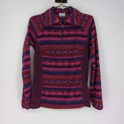 Pullover para mujer Columbia polar estampado azteca rosa púrpura cuarto cremallera - talla S Foto 1 de 4