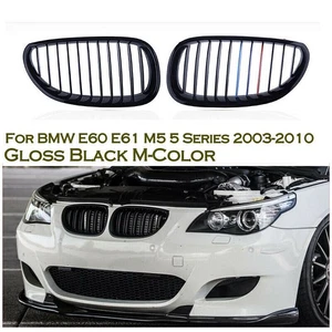 Gloss Black + M Color Front Hood Kidney Grille Grill For BMW E60 E61 M5 03~2010 - Picture 1 of 7
