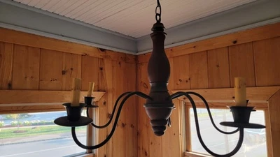 Irvin's 5 Arm Country Inn Wood Chandelier - Country Primitive Lighting - New! - Image 1 of 4
