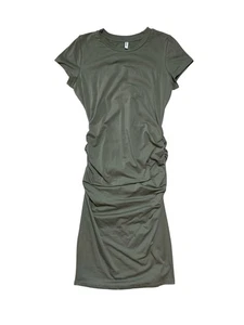 Vestido ceñido al cuerpo Missufe grande para mujer verde acanalado manga corta hasta la rodilla elástico - Imagen 1 de 3