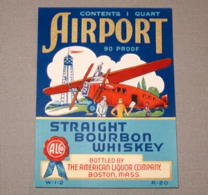 Etiqueta original de licor de whisky bourbon recto aeropuerto años 20 antigua - Imagen 1 de 1
