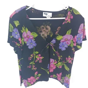 CS Focus Studio Purple Floral V Neck Stretch Blouse w/ Padded Shoulders Size 14 - Bild 1 von 9