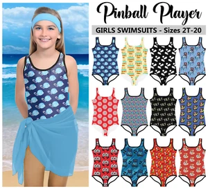 Kids Pinball Wizard Swimsuit #1 - Baby Girl Teens Bathing Retro Arcade Games Fun - Picture 1 of 18