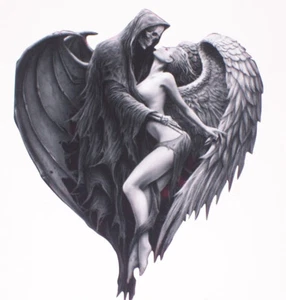 Calcomanía adhesiva corazón Angel Grim Reaper ideal para casco de motocicleta de auto camión - Imagen 1 de 1