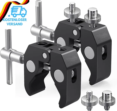 2 Stück Super Clamp Stativ Klemme Mit 1/4 Und 3/8 Gewinde Schraube Adapter, Kame - Bild 1 von 4