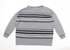 Oliver Bonas Womens Grey Round Neck Striped Viscose Pullover Jumper Size 14