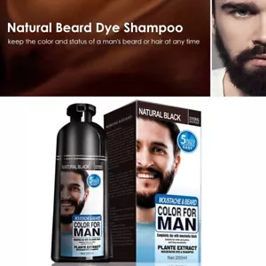 200 ml Männer 2 in 1 Bart Schnurrbart Natürliche Haarfarbe Shampoo Permanent Schwarz Färben - Bild 1 von 15
