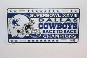 Vintage Dallas Cowboys Super Bowl XXVIII Metal License Plate Back To Back NFL - Picture 1 of 2