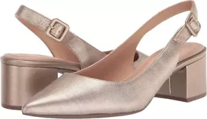 Rockport Total Motion-Noelle-Starlight Gold Leather Slingback Heels-10M-$120-New - Picture 1 of 14