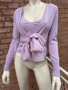 VALENTINO Roma Knit Cardigan Tank Top Set Lilac Silk Bow Made in Italy Size IT42 - Picture 1 of 24