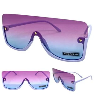Oversized Classy Elegant Modern Retro Shield Style SUNGLASSES Large Purple Frame - Picture 1 of 6
