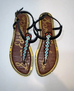 Sam Edelman Gigi Damen-Sandalen braun schwarz Leder Tribal flach US-Größe 7,5 - Bild 1 von 6