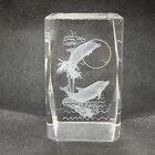 3D Laser Engraved Dolphins Figurine Crystal Etched Glass Clear Miniature Gift