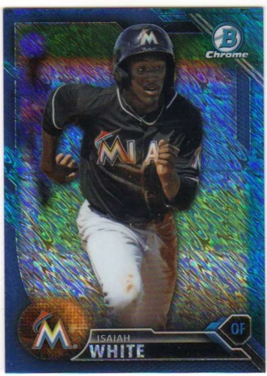 2016 Bowman Chrome Prospect Refractor Blue Shimmer BCP203 Isaiah White Marlins - Image 1 of 1