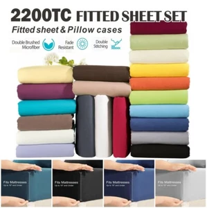 Hotel 2200TC Ultra Deep Fitted Sheet Set Pillowcases king Single Queen King Bed - Picture 1 of 51