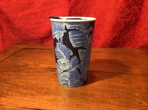 Blue And White PORCELAIN TRAVEL COFFEE/TEA CUP TUMBLER WITH LID~Gently Used - Picture 1 of 4