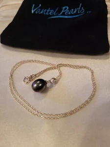 Vantel Pearl Necklace •925 Silver • 16" Chain • blue pearl . Elligent Summer - Picture 1 of 7