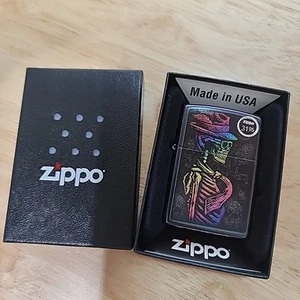 Zippo Windproof Rainbow Skeleton With Hat & Tie Lighter, 48192, New In Box - Picture 1 of 8