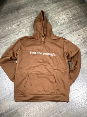 Sudadera con capucha You Are Enough marrón para hombre talla L bolsa frontal y capucha elástica con cordón Foto 1 de 4